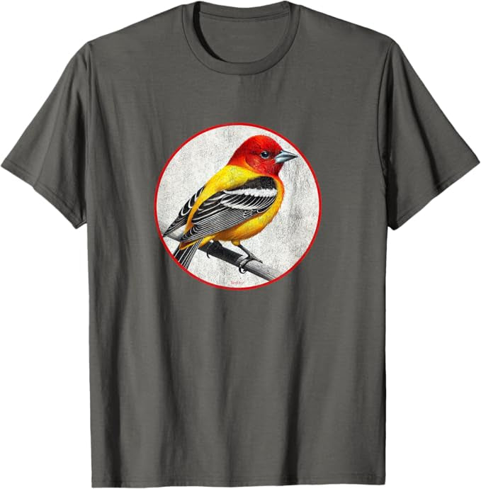 Western Tanager T-Shirt Retro Design by Bird.fan | Men's Birding Graphic Tee