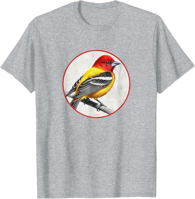 Western Tanager T-Shirt Retro Design by Bird.fan | Men's Birding Graphic Tee
