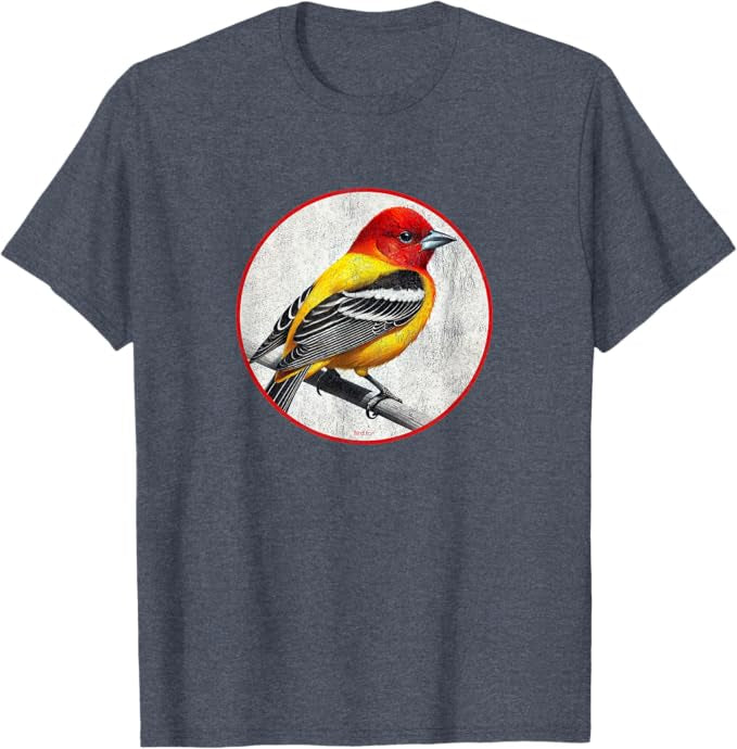 Western Tanager T-Shirt Retro Design by Bird.fan | Men's Birding Graphic Tee