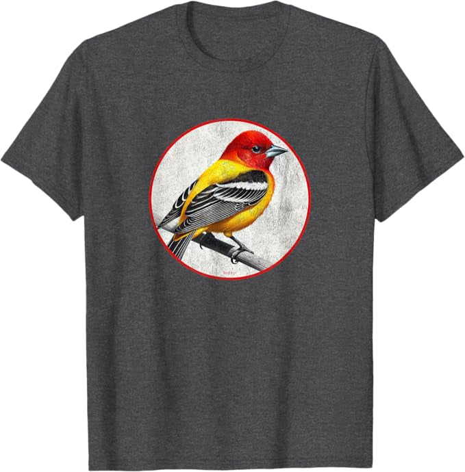 Western Tanager T-Shirt Retro Design by Bird.fan | Men's Birding Graphic Tee