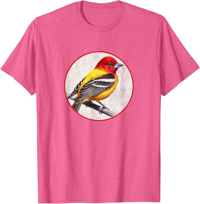 Western Tanager T-Shirt Retro Design by Bird.fan | Men's Birding Graphic Tee