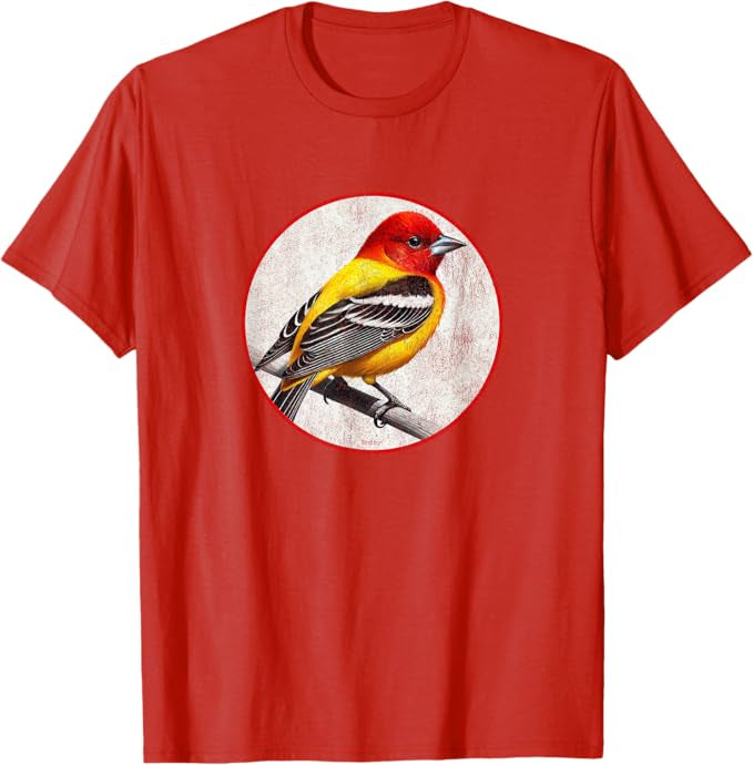 Western Tanager T-Shirt Retro Design by Bird.fan | Men's Birding Graphic Tee
