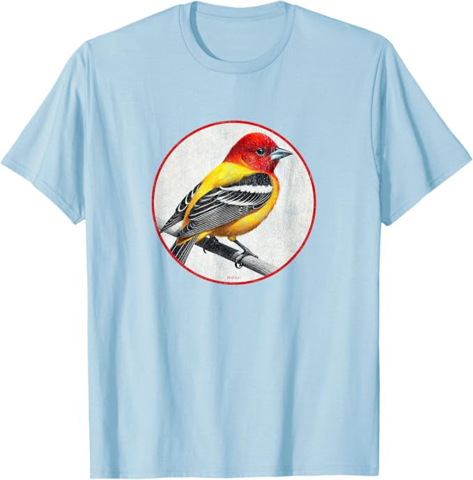 Western Tanager T-Shirt Retro Design by Bird.fan | Men's Birding Graphic Tee