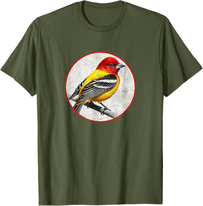 Western Tanager T-Shirt Retro Design by Bird.fan | Men's Birding Graphic Tee
